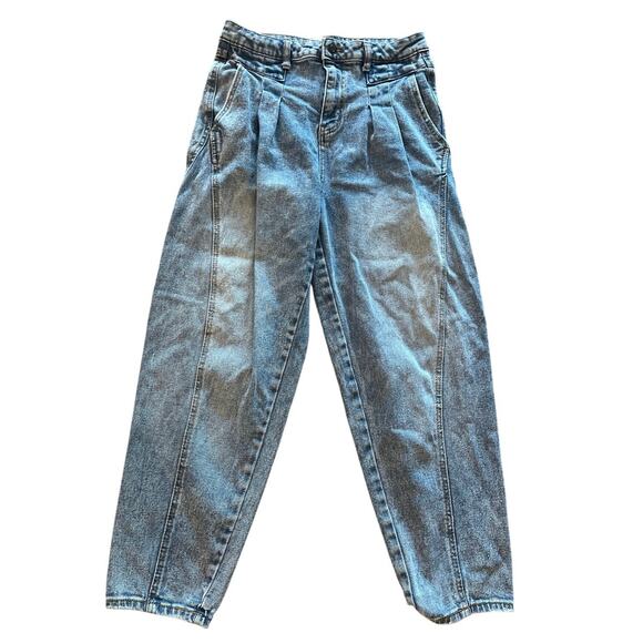 SO Pleated Balloon Jean Super High Rise Sz 9/29 Baggy Relaxed Taper Leg Trendy - Picture 2 of 10